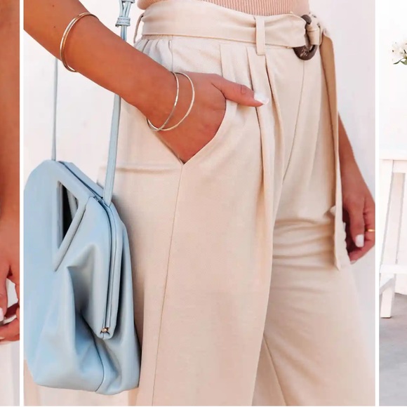 New POCKETED BELTED TROUSERS - CHAMPAGNE - Picture 3 of 5